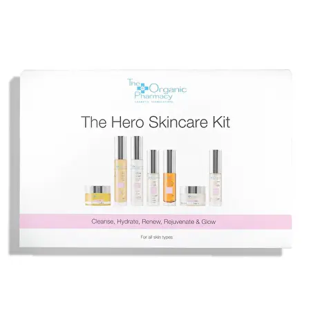 THE ORGANIC PHARMACY Kelioninis „The Organic Pharmacy“ veido odos priežiūros rinkinys The Hero Skincare Kit, 7vnt